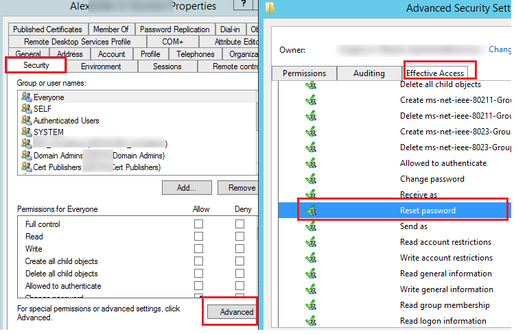 ad permissions to reset user password