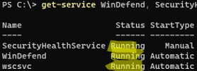 check windows security services in windows using powershell