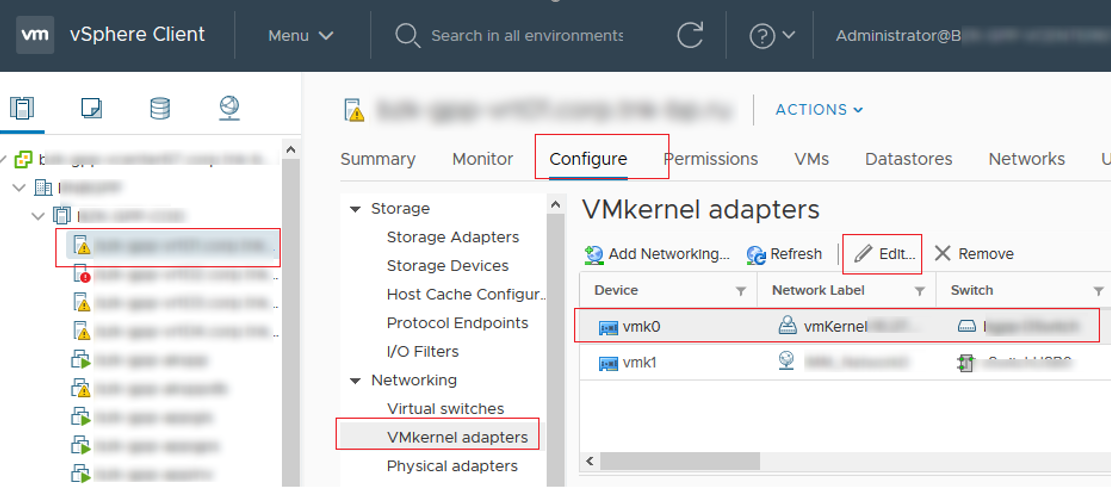 edit VMkernel adapter settings