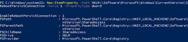 EnableRebootPersistConnection registry key 