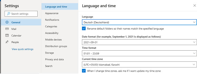 Exchange online - set default folder names match the language in Office 365