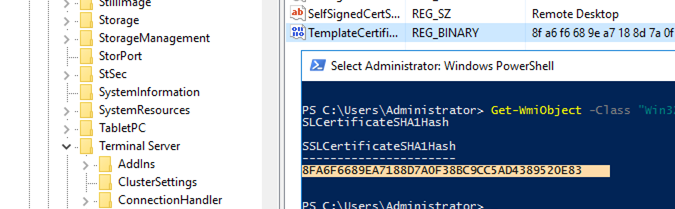 get rdp certificate thumbprint using powershell