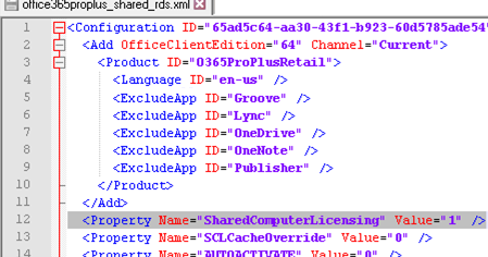 office 365 deployment xml file SharedComputerLicensing