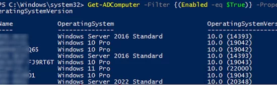 Get list of domain-computers with Operating System Versions and WIndows builds