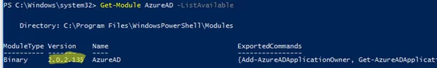 Get-Module AzureAD info