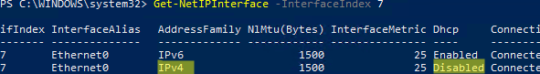 Get-NetIPInterface - is DHCP settings enabled