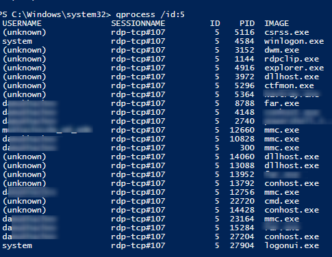 qprocess - get process list for an RDP session