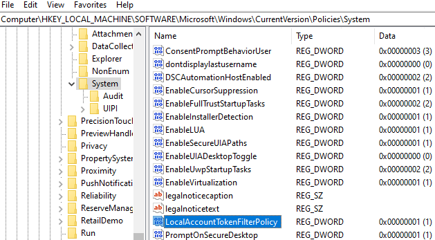 Remote local administrator & LocalAccountTokenFilterPolicy regestry parameter