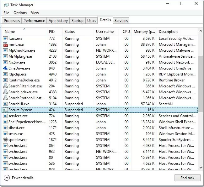 Secure System process in Task Manager