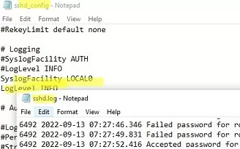 sshd.log file of openssh server on windows