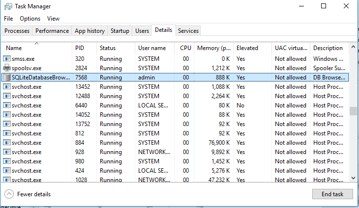 taskmanager the application is running under different user