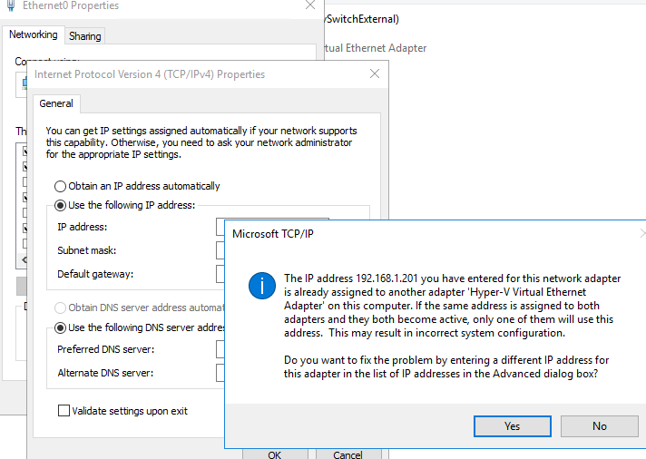 The IP address you have entered for this network adapter is already assigned to another adapter 