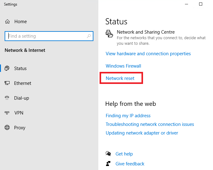 windows 10 reset network